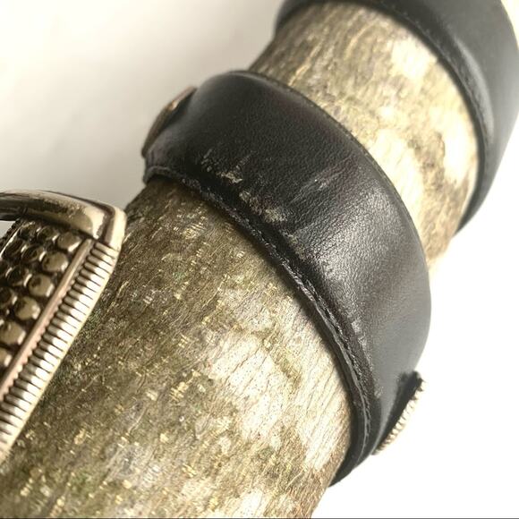 Fossil black leather with boho silver grommets belt - Picture 6 of 13